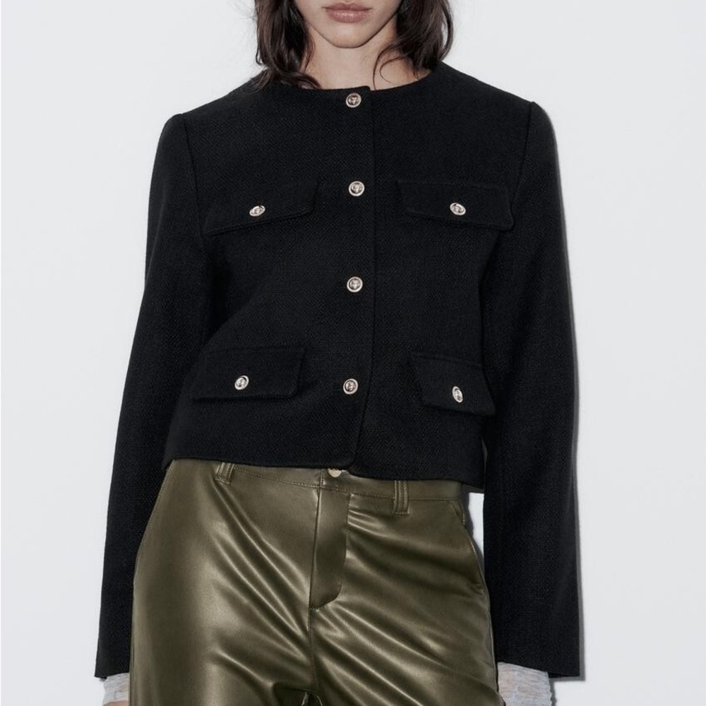 NWOT Zara Cropped Flap Jacket
